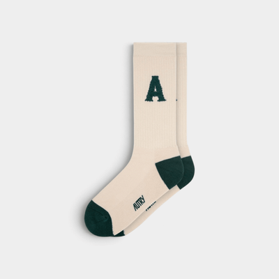 Autry Calzini a coste con logo Jacquard A - Panna