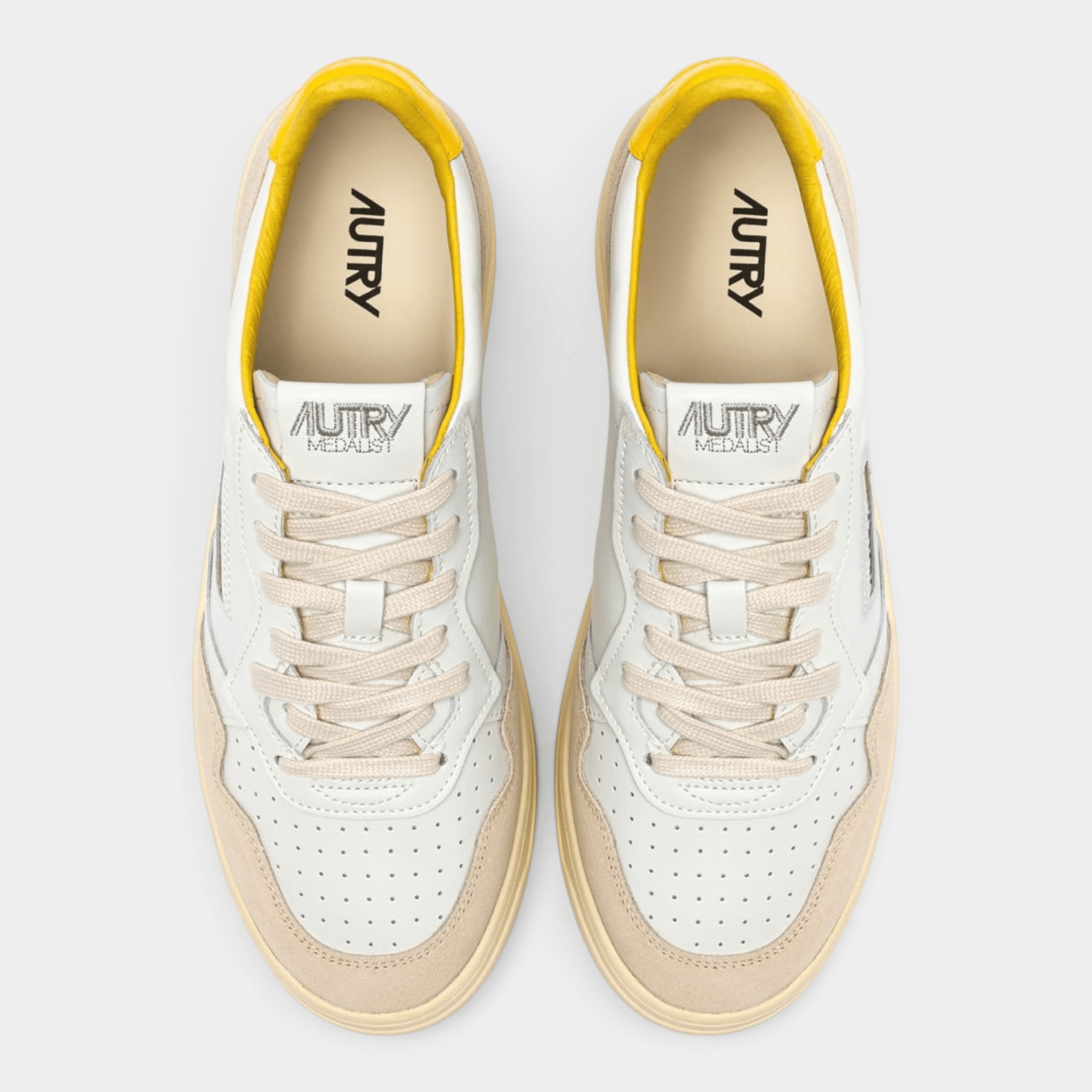 AUTRY - Autry Sneakers Medalist in pelle e suede con Lettering - Bianco e Giallo/5 - Hubert Humangoods