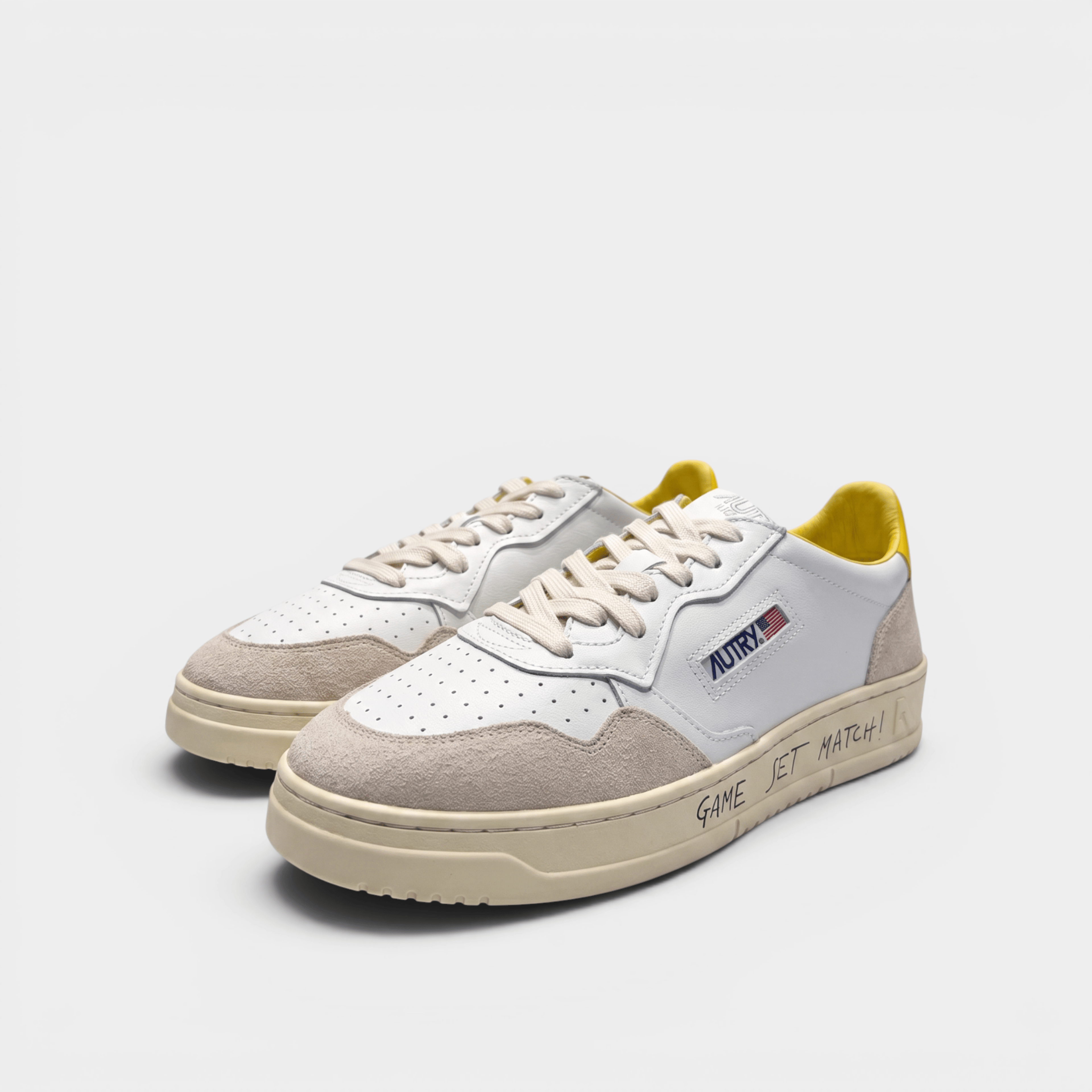 AUTRY - Autry Sneakers Medalist in pelle e suede con Lettering - Bianco e Giallo/4 - Hubert Humangoods