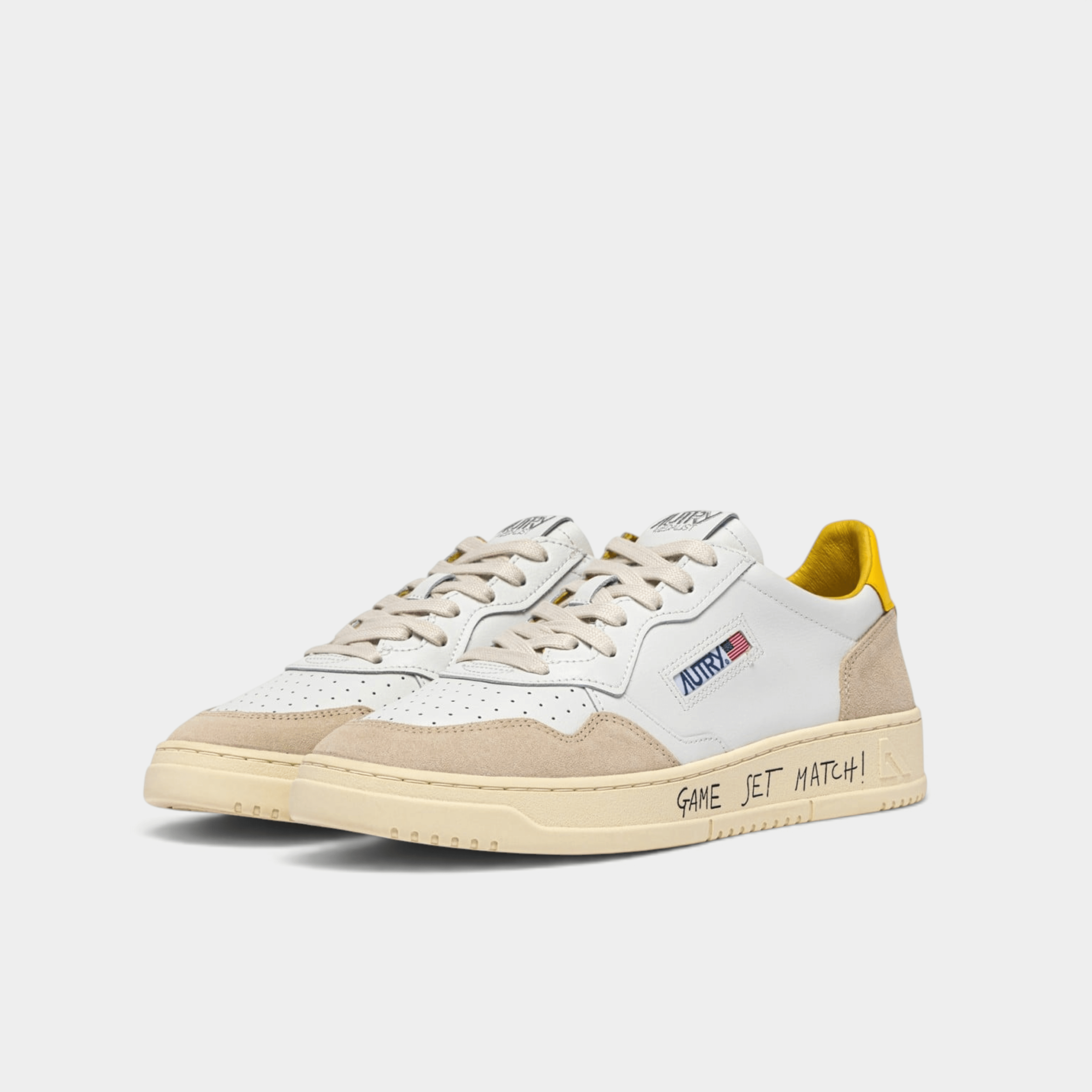 AUTRY - Autry Sneakers Medalist in pelle e suede con Lettering - Bianco e Giallo/2 - Hubert Humangoods