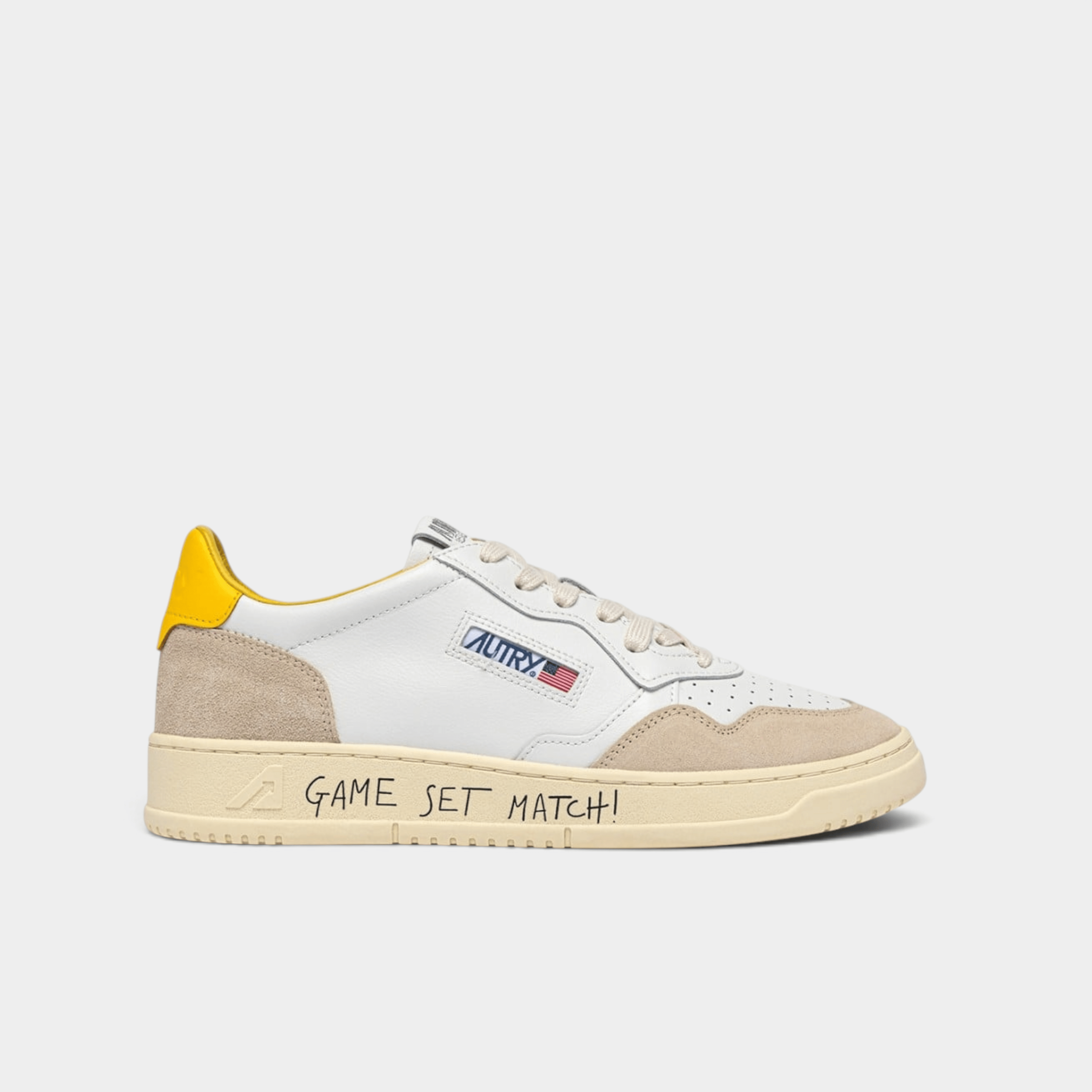 AUTRY - Autry Sneakers Medalist in pelle e suede con Lettering - Bianco e Giallo/1 - Hubert Humangoods