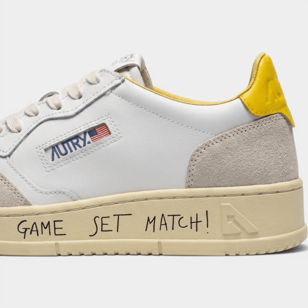 AUTRY - Autry Sneakers Medalist in pelle e suede con Lettering - Bianco e Giallo/3 - Hubert Humangoods
