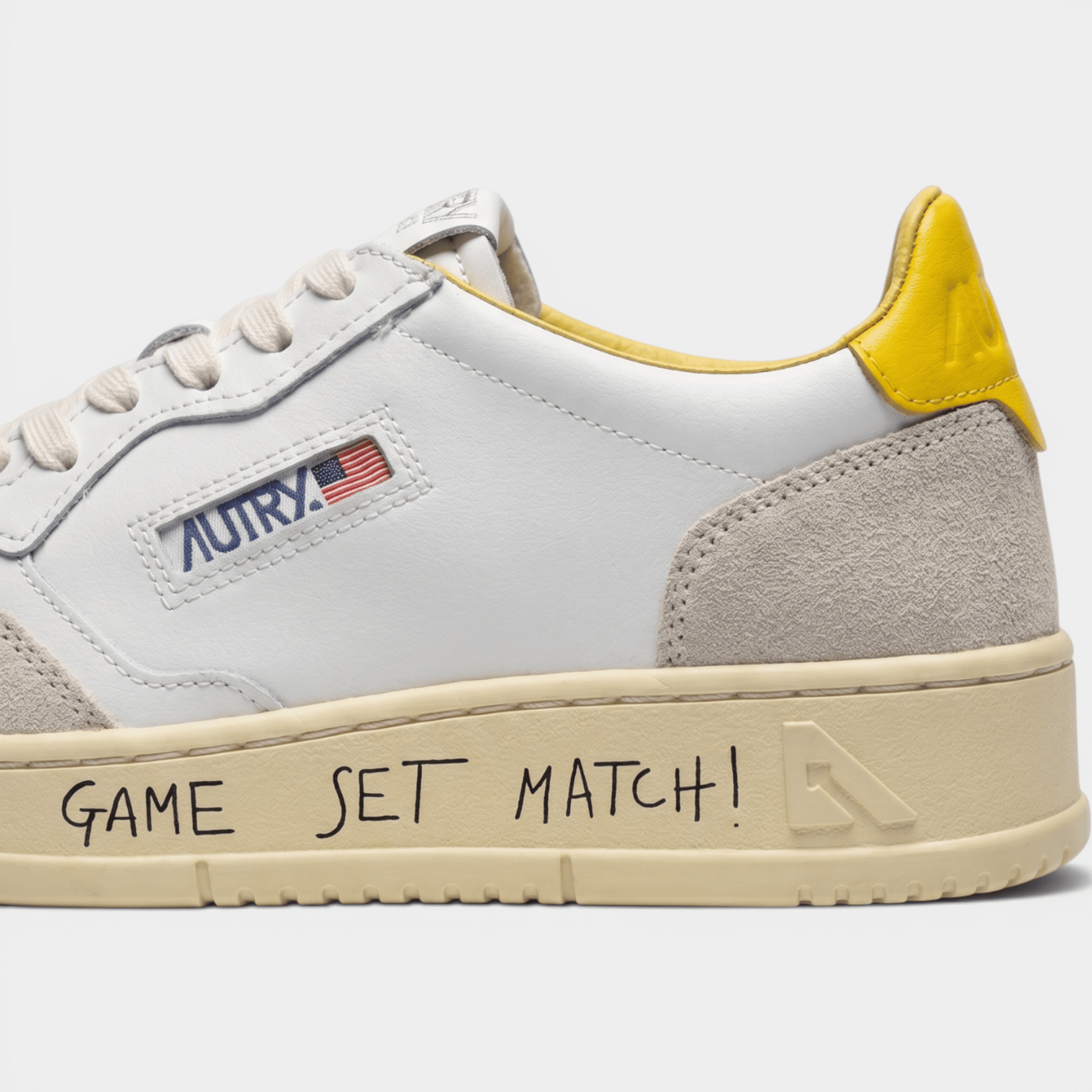 AUTRY - Autry Sneakers Medalist in pelle e suede con Lettering - Bianco e Giallo/3 - Hubert Humangoods