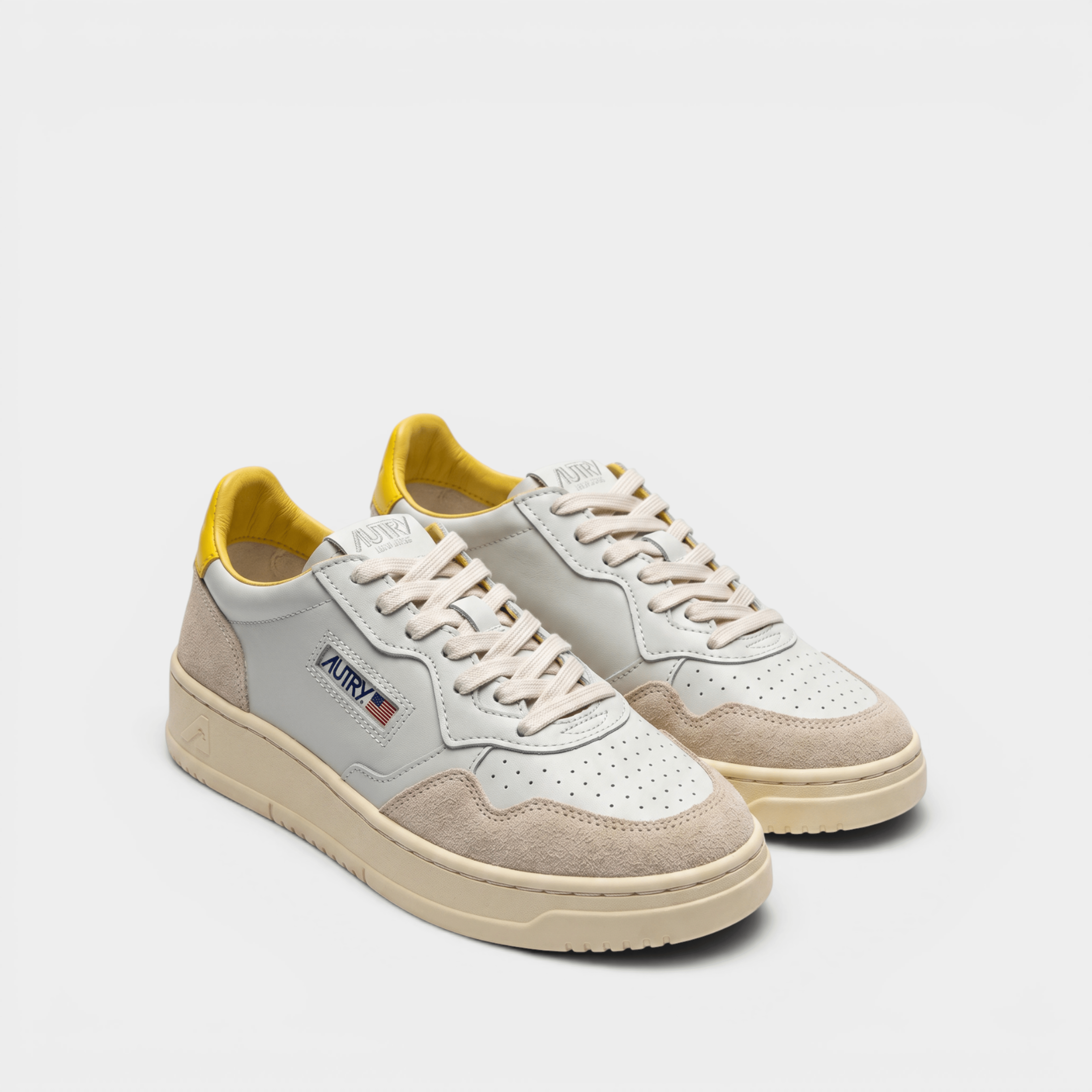 AUTRY - Autry Sneakers Medalist in pelle e suede con Lettering - Bianco e Giallo/2 - Hubert Humangoods