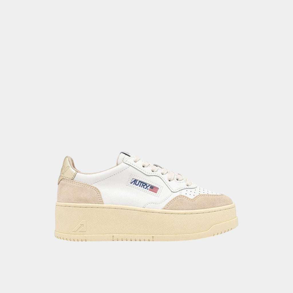 AUTRY Autry Sneakers Platform in pelle e suede - Bianco/Oro - Hubert Humangoods