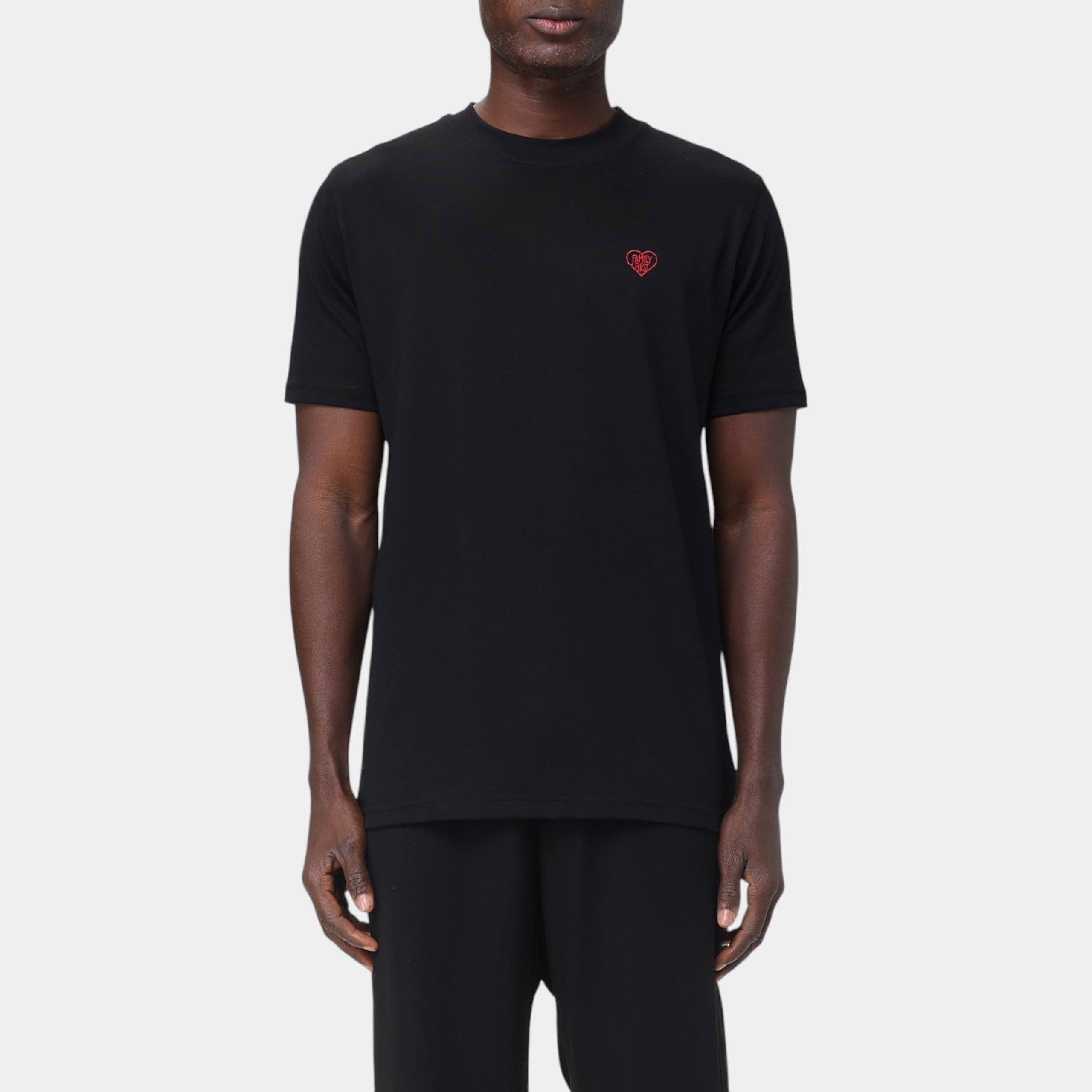 Family First TShirt in cotone Heart - Nero