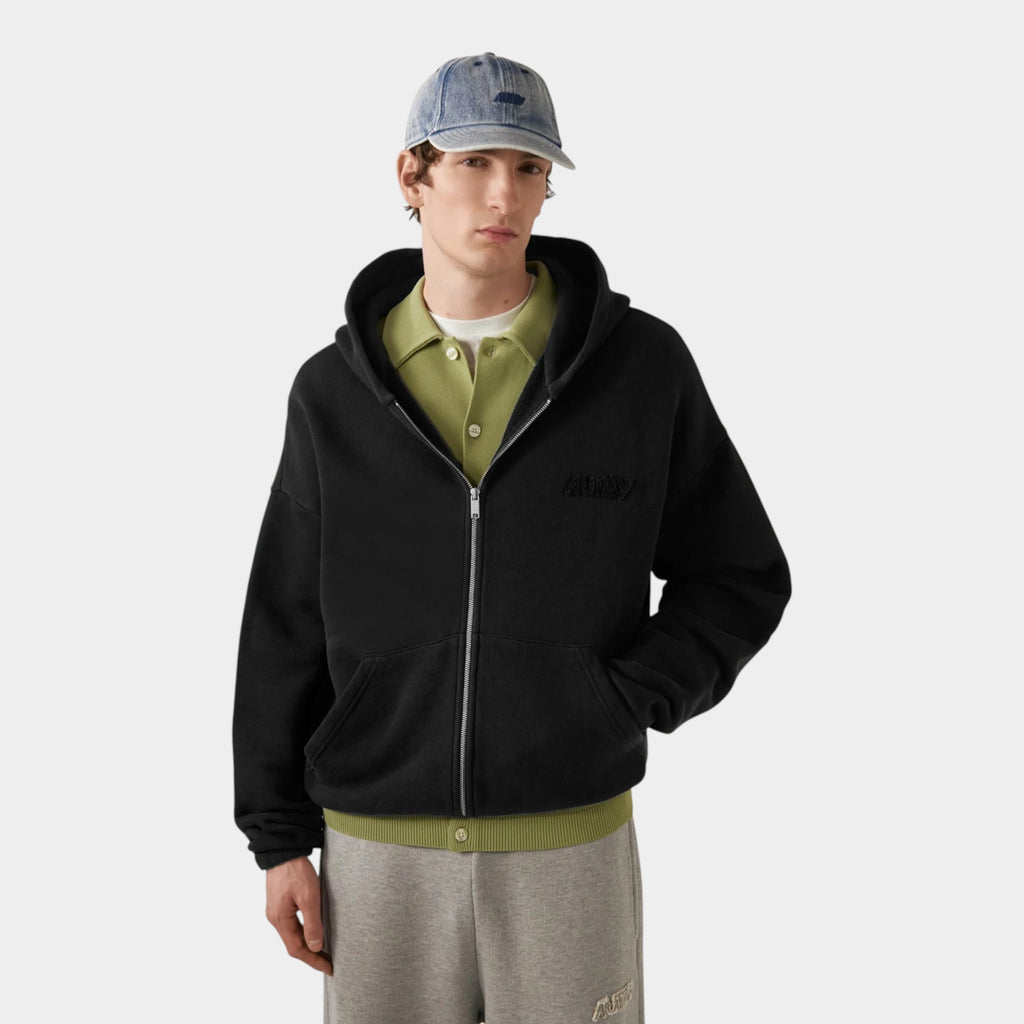 Autry Felpa con Zip Cappuccio e logo - Nero