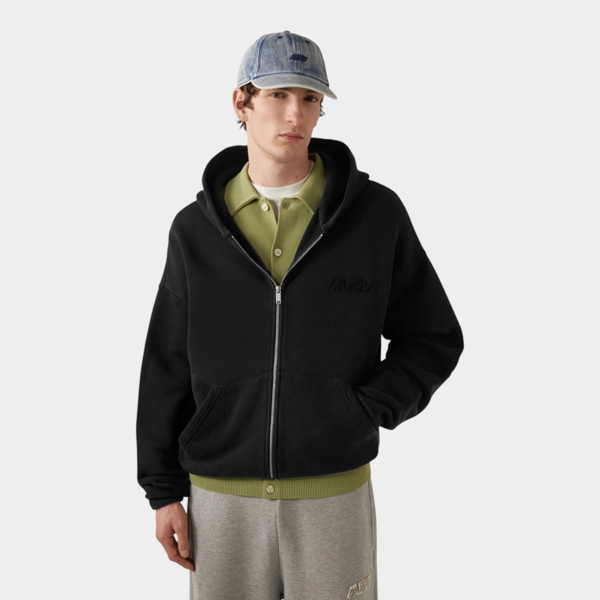Autry Felpa con Zip Cappuccio e logo - Nero