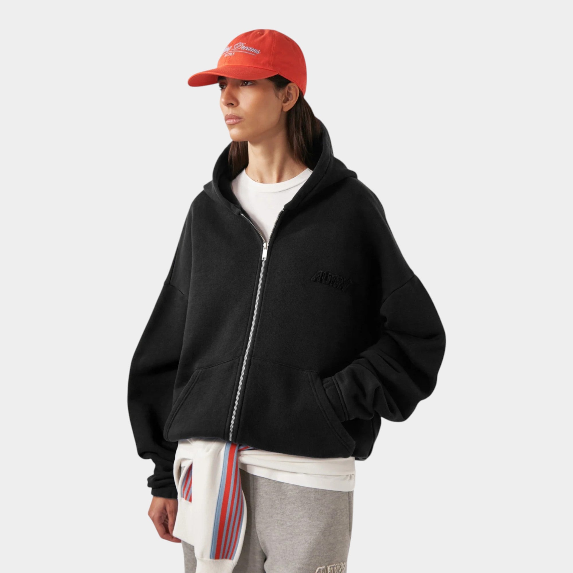 Autry Felpa con Zip Cappuccio e logo - Nero