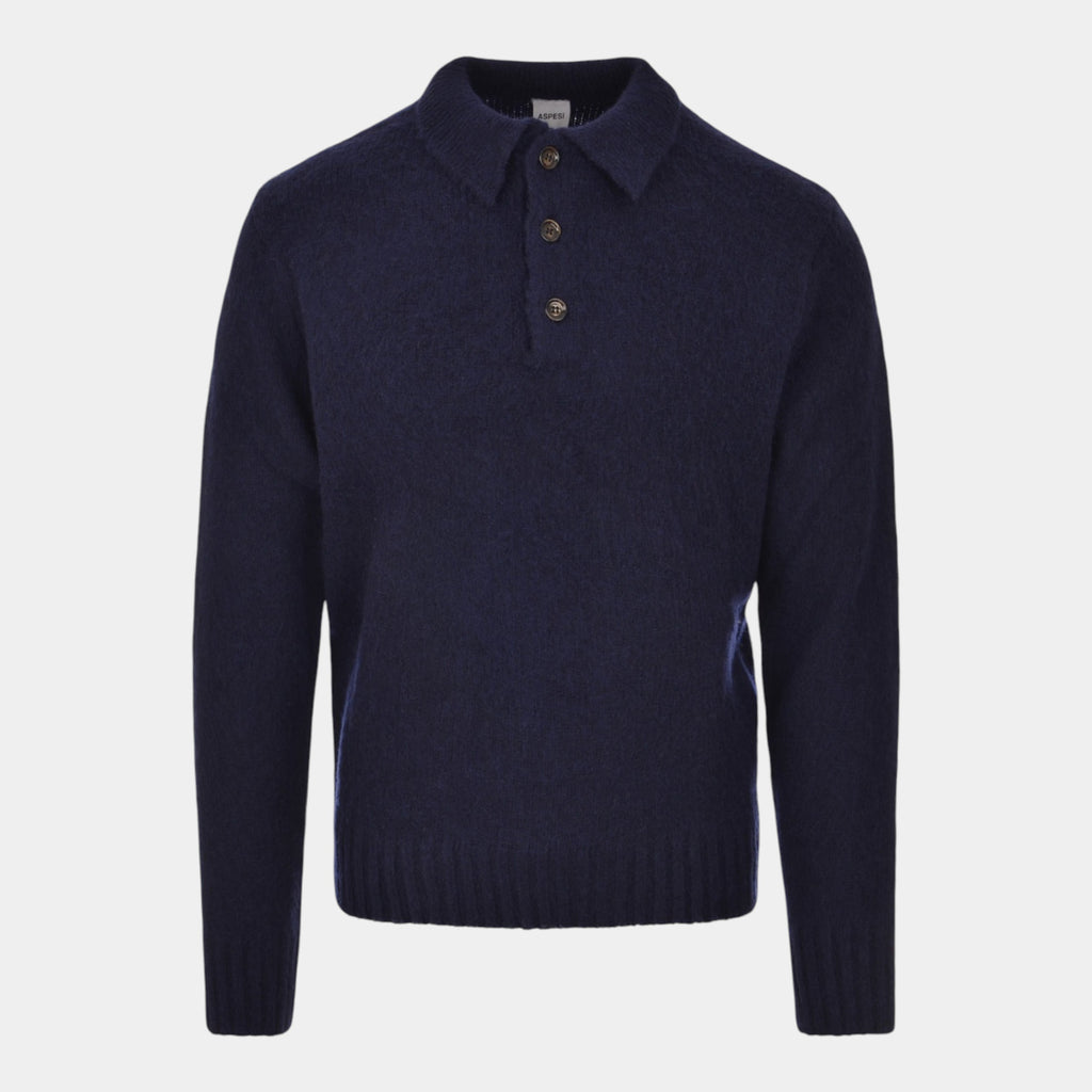 Aspesi Maglia Polo in lana grattata - Blu