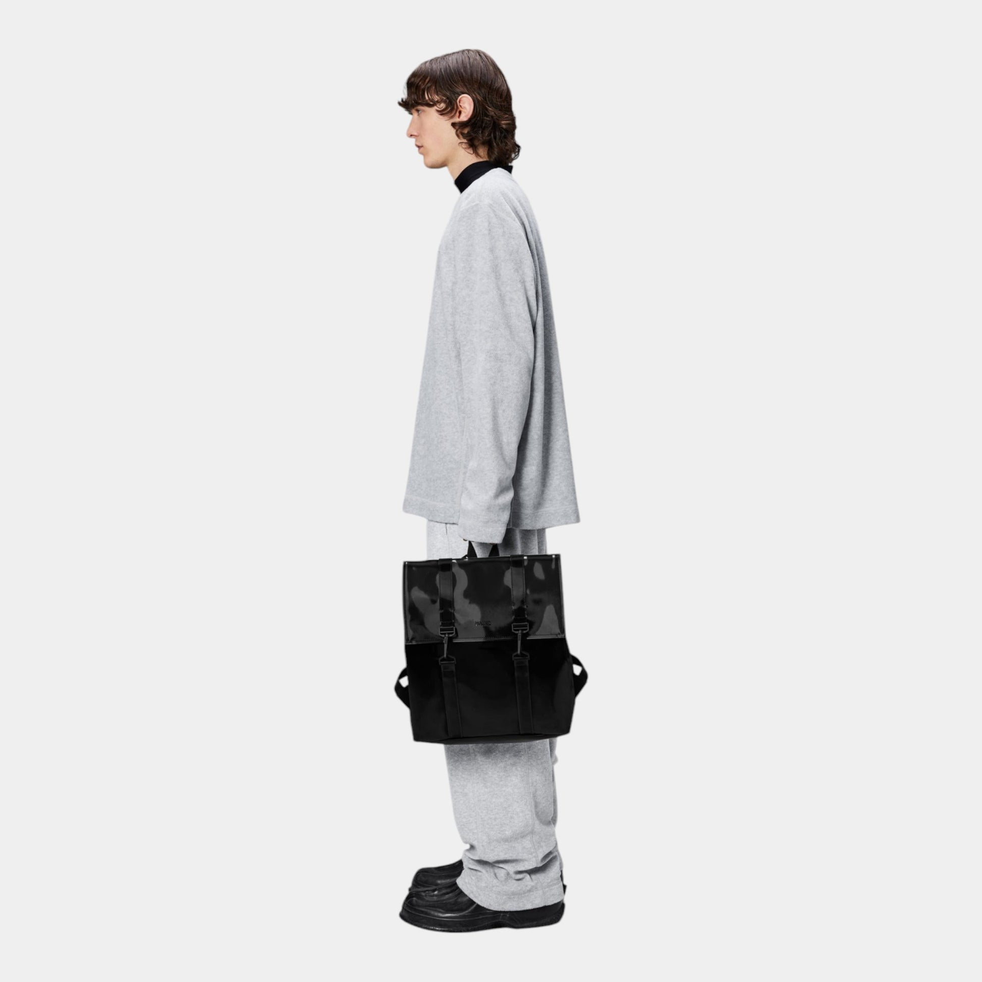 RAINS Rains Zaino MSN Bag mini - Nero lucido - Hubert Humangoods