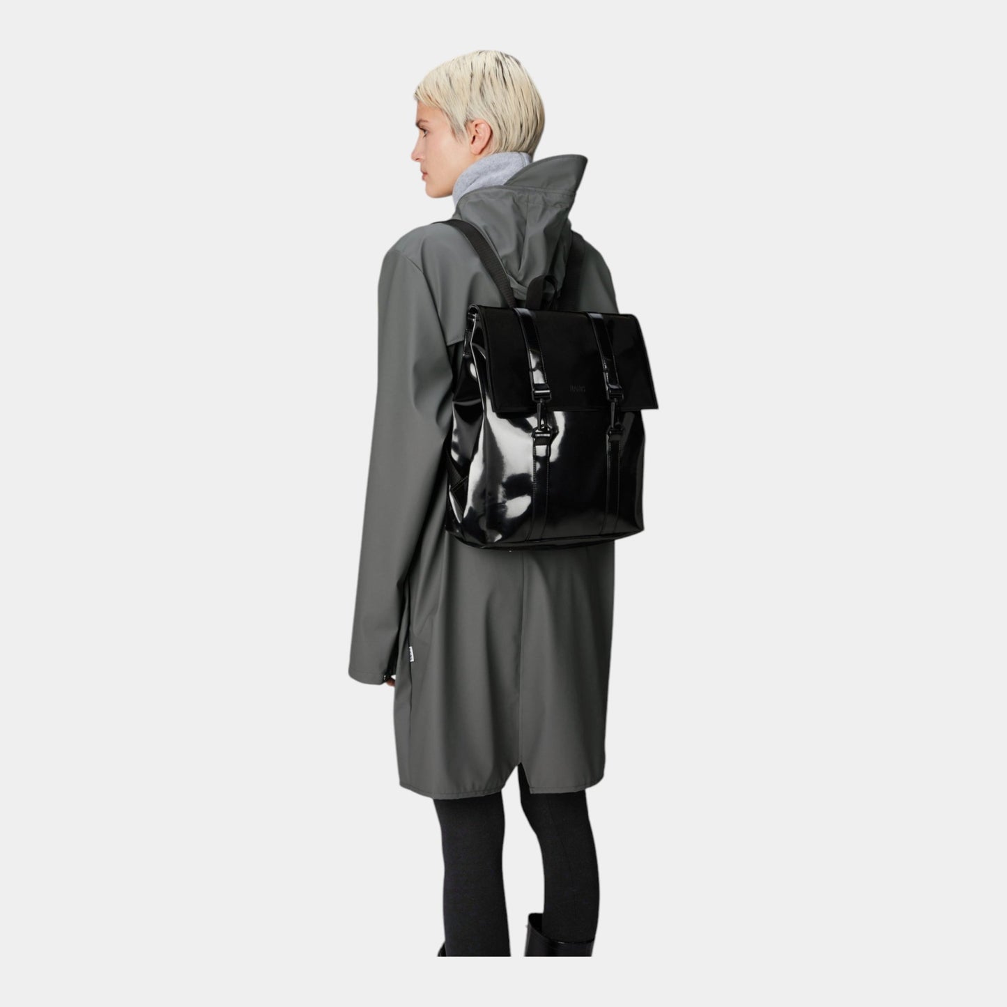 RAINS Rains Zaino MSN Bag mini - Nero lucido - Hubert Humangoods