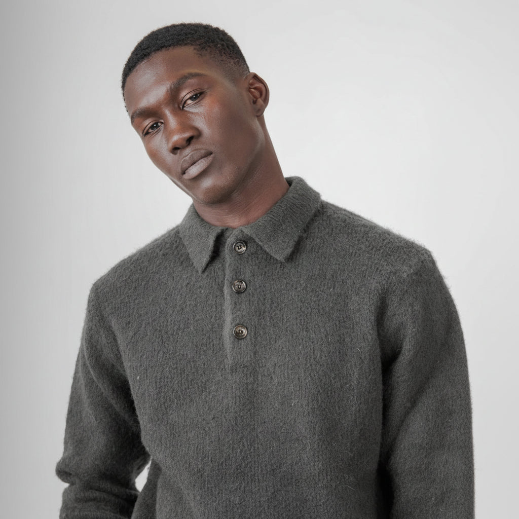 Aspesi Maglia Polo in lana grattata - Antracite