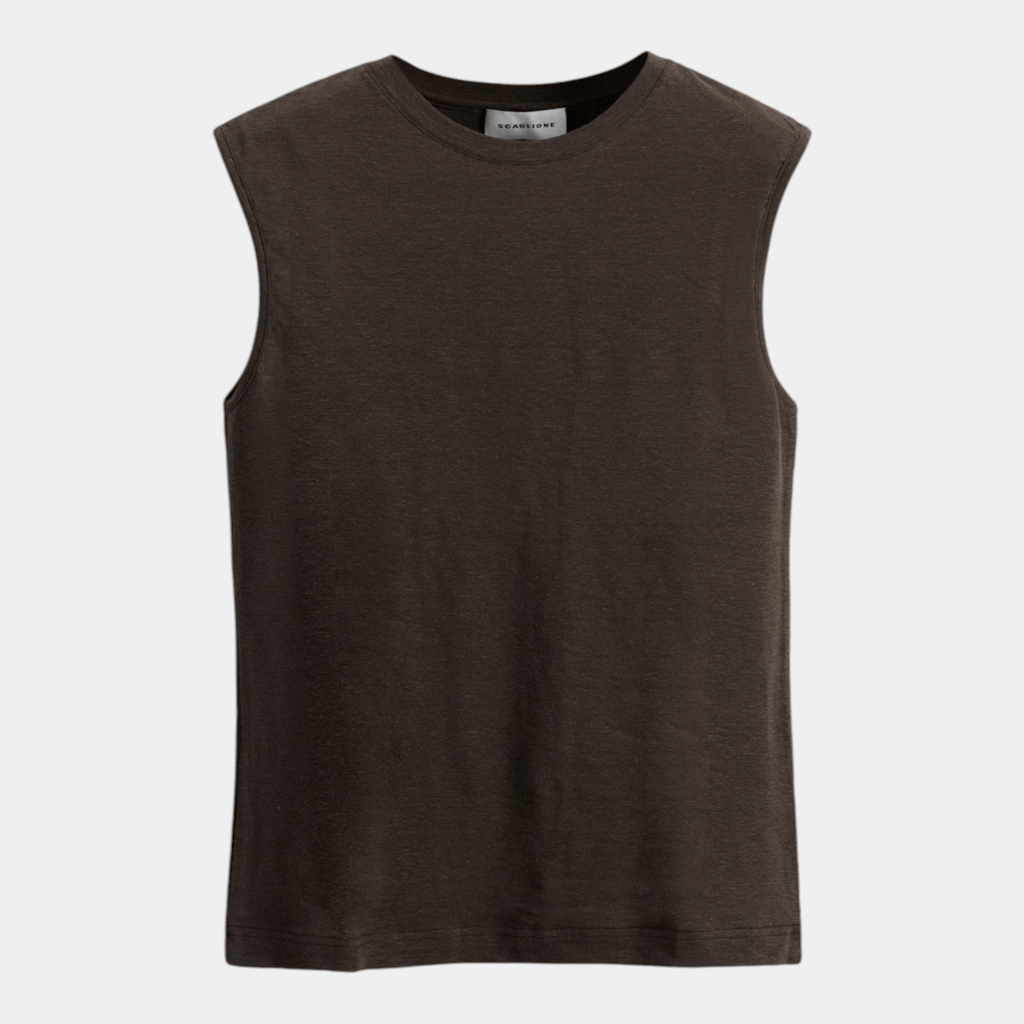 SCAGLIONE Scaglione Canottiera in lino - Cioccolato - Hubert Humangoods