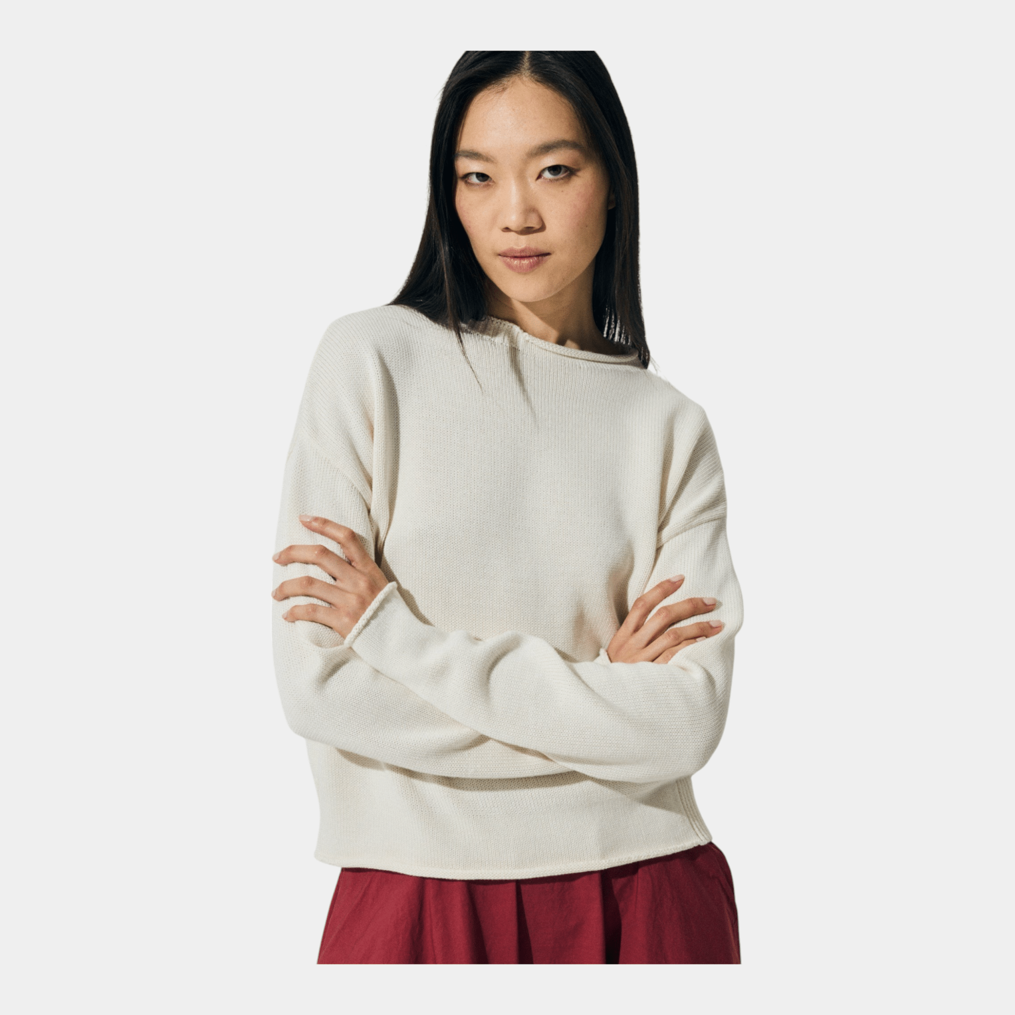 SCAGLIONE Scaglione Maglia boxy in cotone con dettagli - Latte - Hubert Humangoods