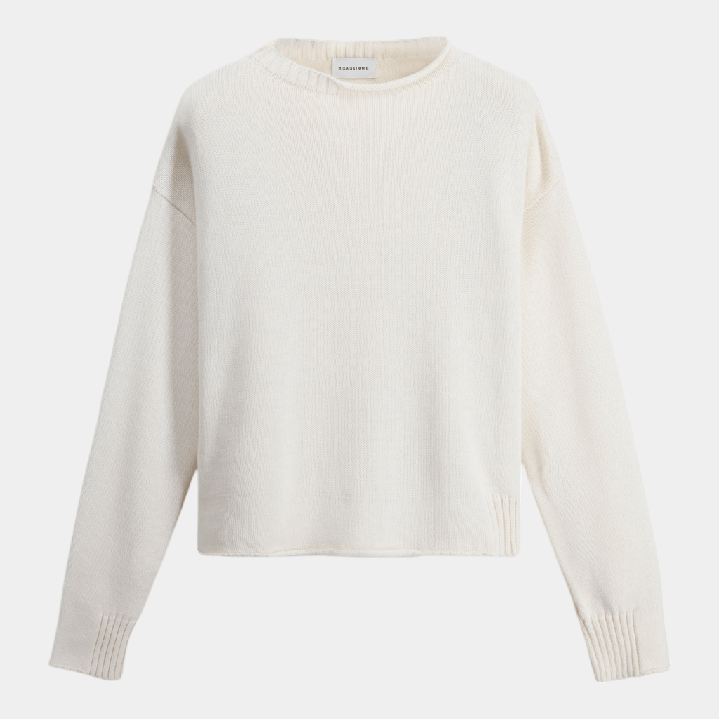 SCAGLIONE Scaglione Maglia boxy in cotone con dettagli - Latte - Hubert Humangoods