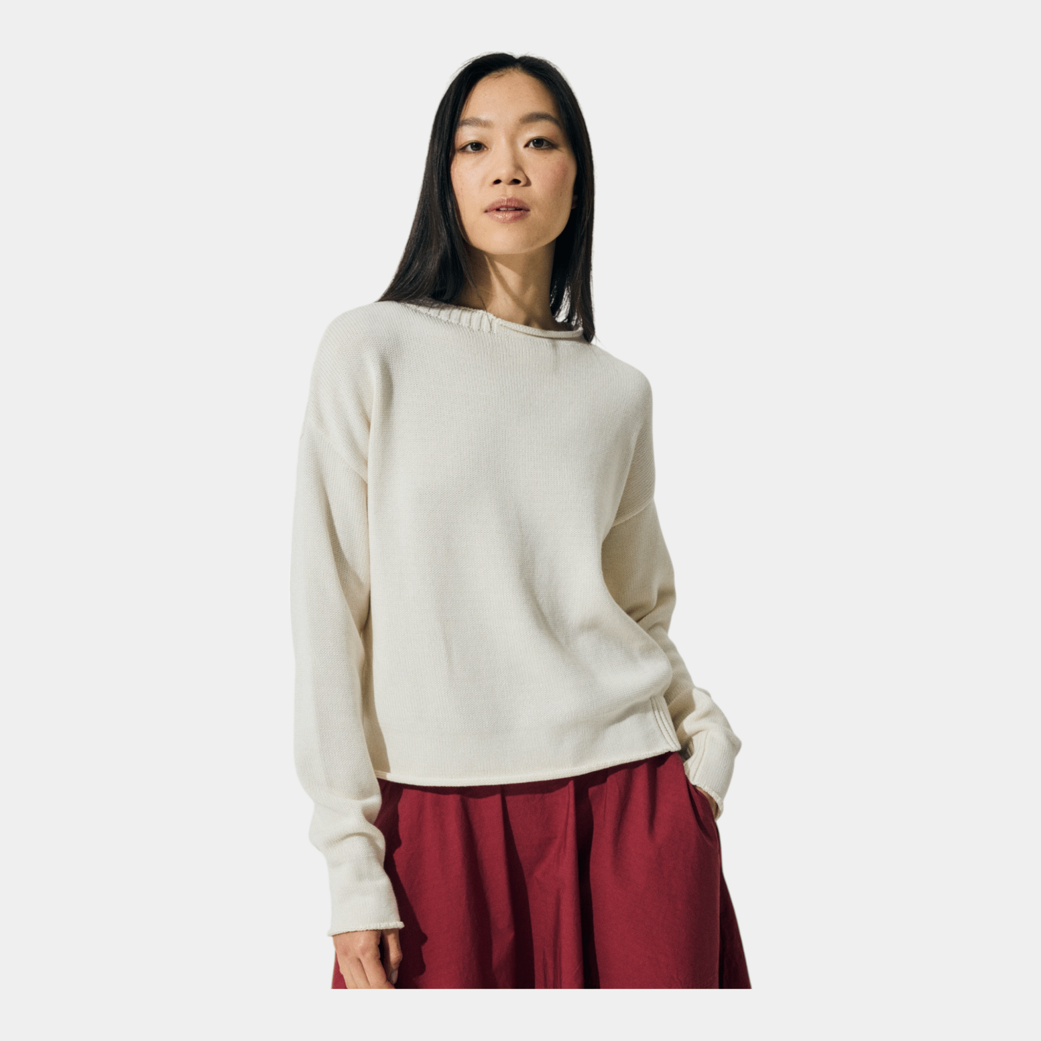 SCAGLIONE Scaglione Maglia boxy in cotone con dettagli - Latte - Hubert Humangoods