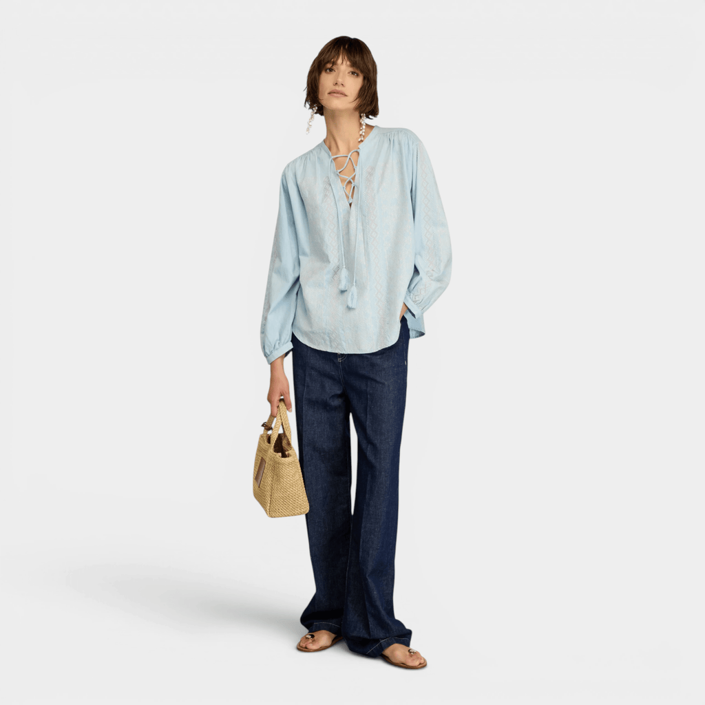 SEMICOUTURE - Semicouture Blusa Zillah con ricami - Azzurro/2 - Hubert Humangoods