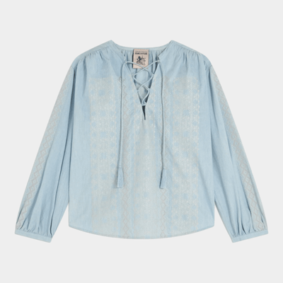 Semicouture Blusa Zillah con ricami - Azzurro