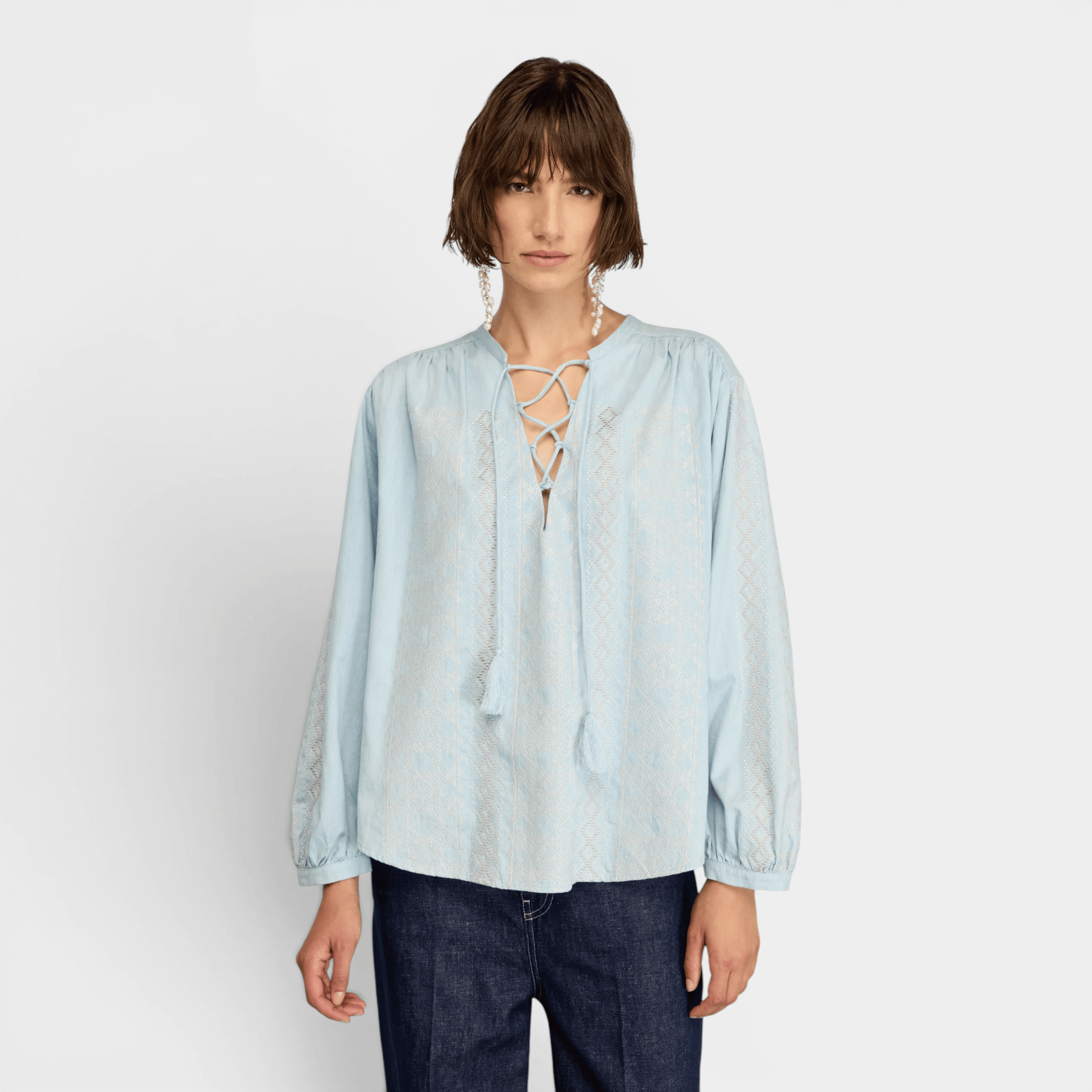 SEMICOUTURE - Semicouture Blusa Zillah con ricami - Azzurro/3 - Hubert Humangoods