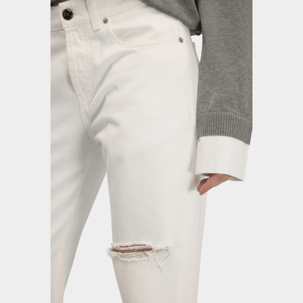 SEMICOUTURE - Semicouture Jeans Lucrecia con rottura - Bianco/4 - Hubert Humangoods