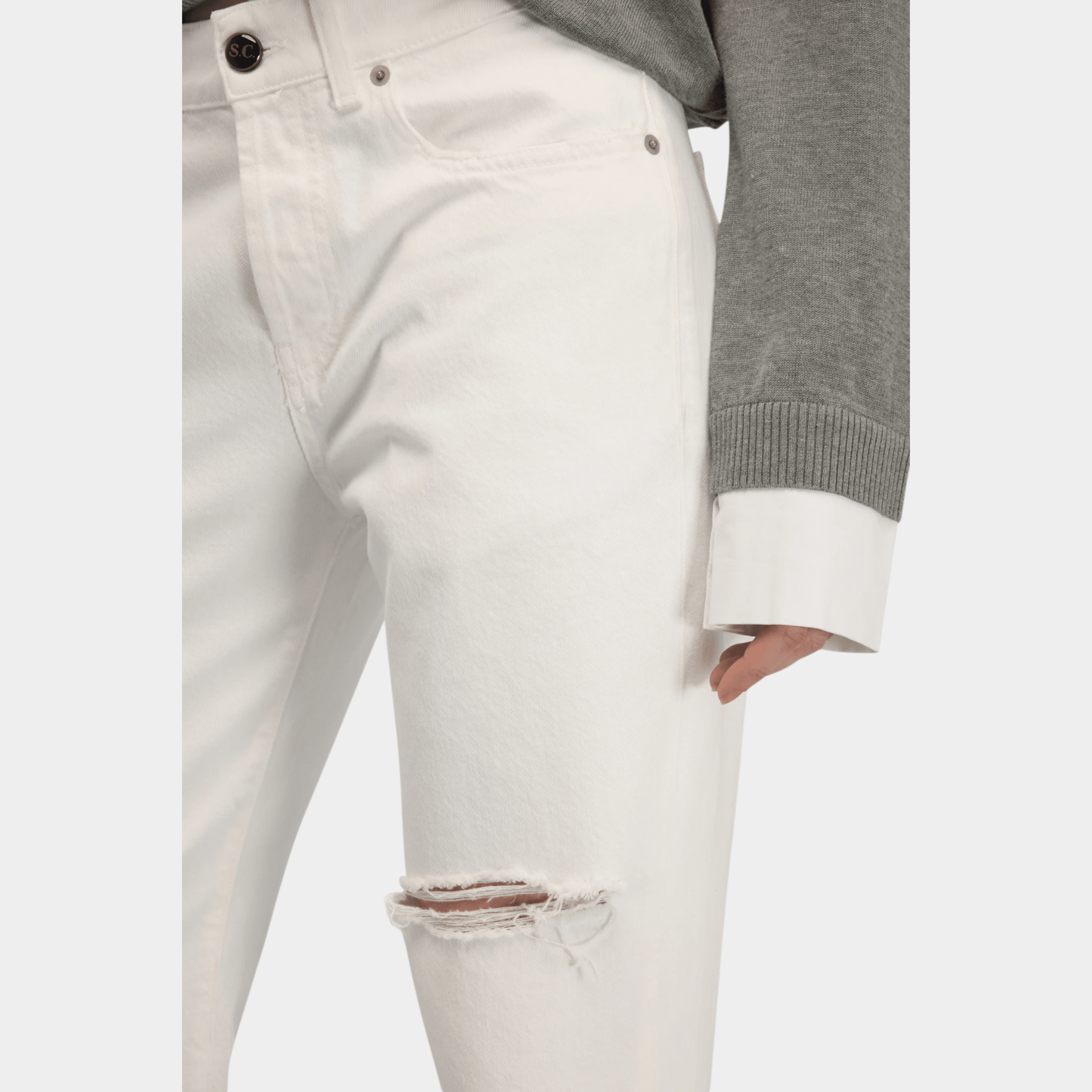 SEMICOUTURE - Semicouture Jeans Lucrecia con rottura - Bianco/4 - Hubert Humangoods