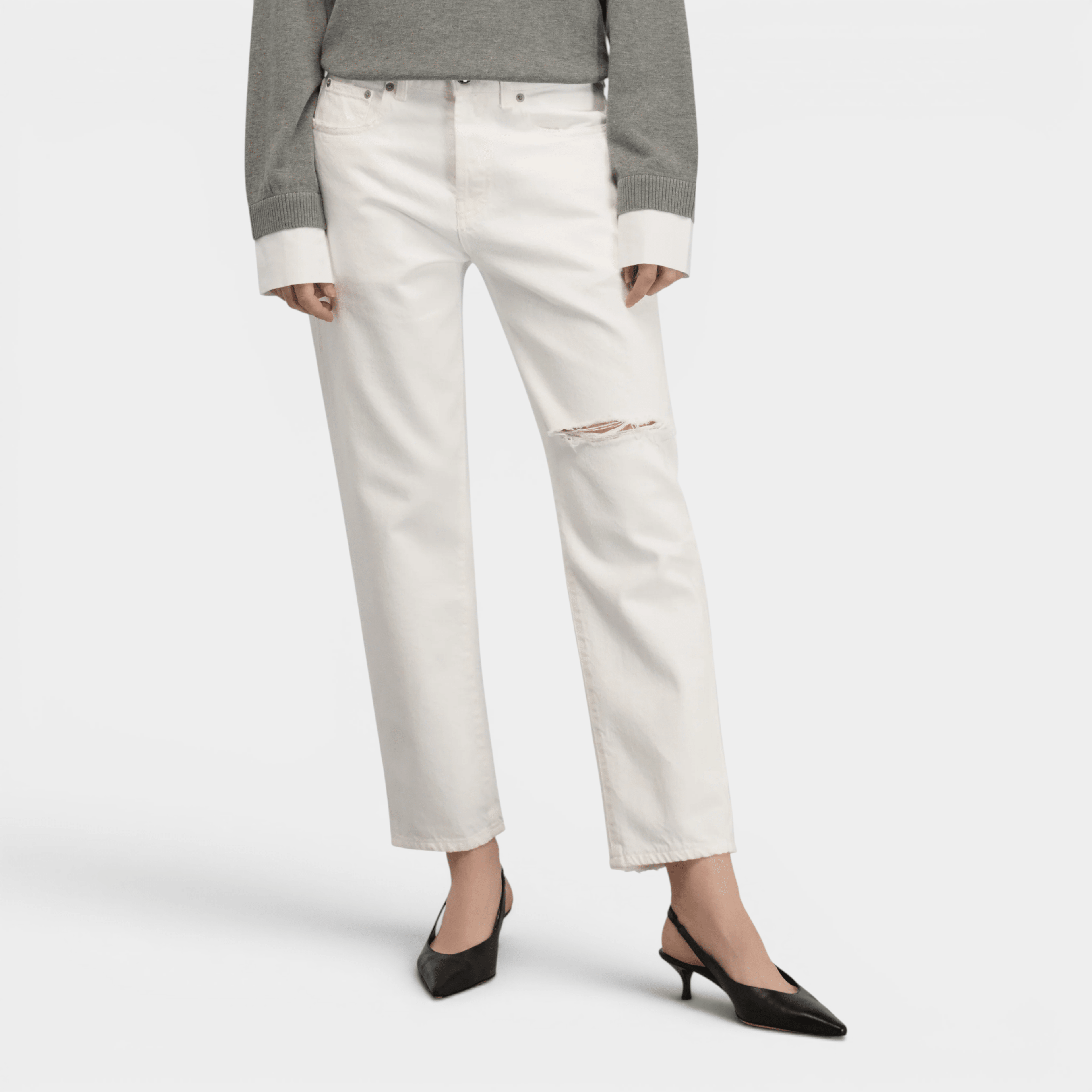 SEMICOUTURE - Semicouture Jeans Lucrecia con rottura - Bianco/2 - Hubert Humangoods