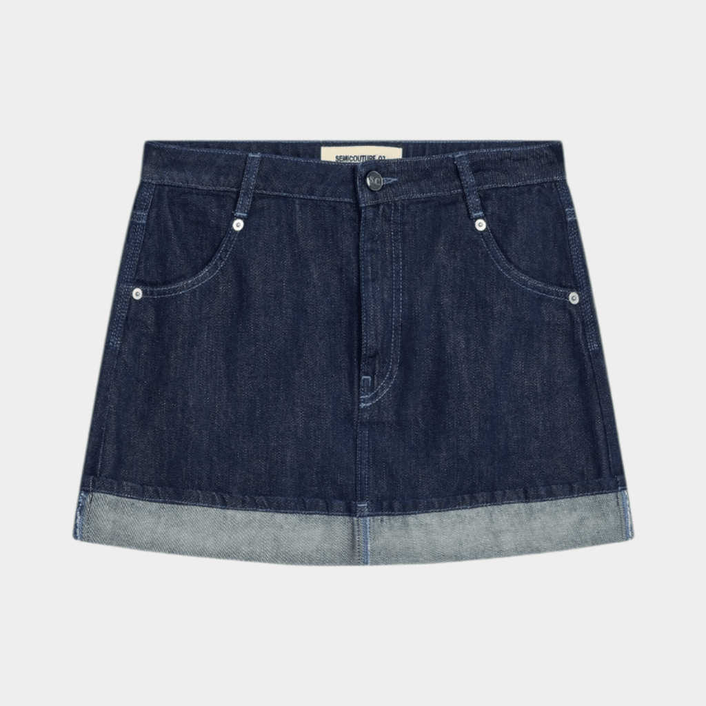 SEMICOUTURE - Semicouture Minigonna Floriane con risvolto - Denim scuro/1 - Hubert Humangoods