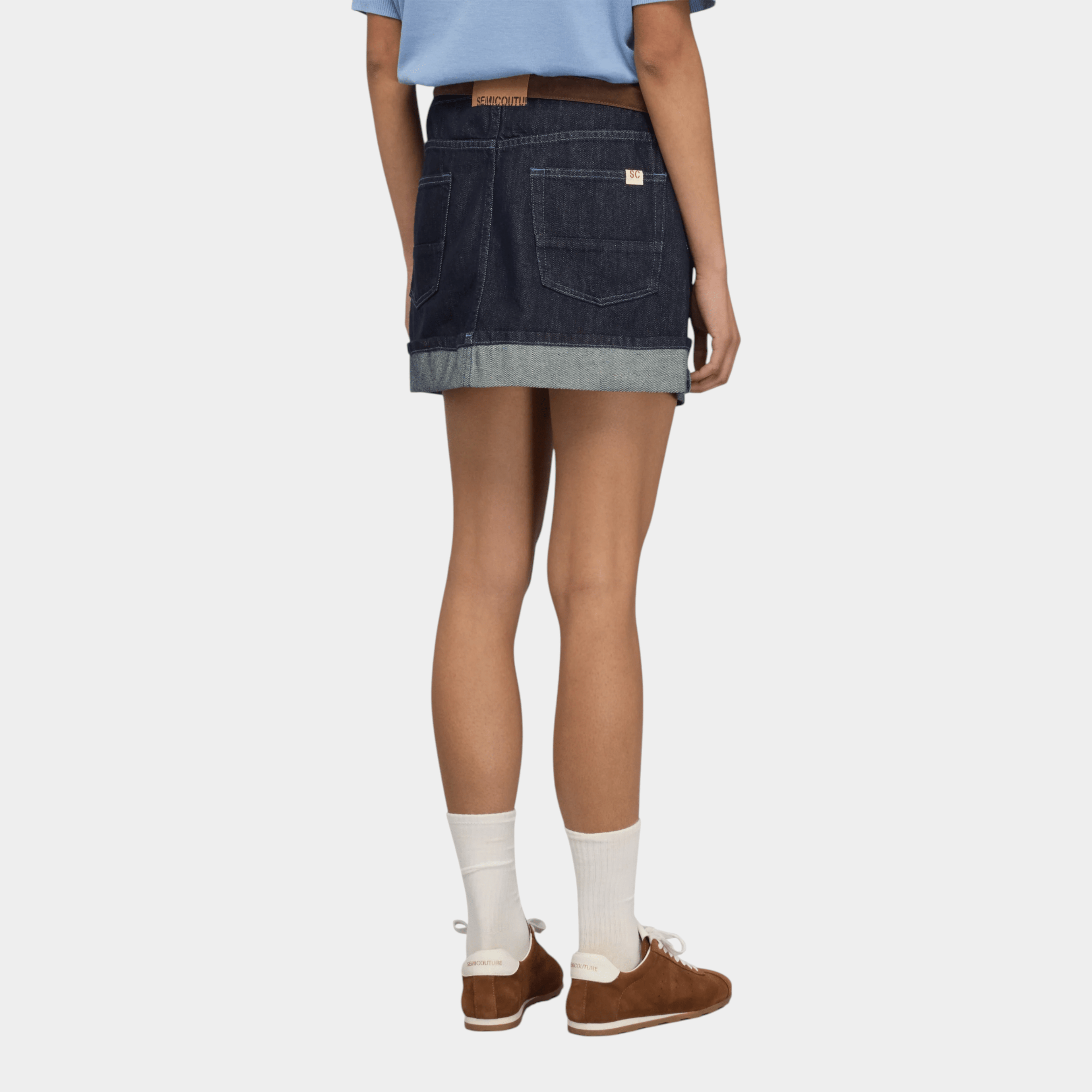 SEMICOUTURE - Semicouture Minigonna Floriane con risvolto - Denim scuro/3 - Hubert Humangoods