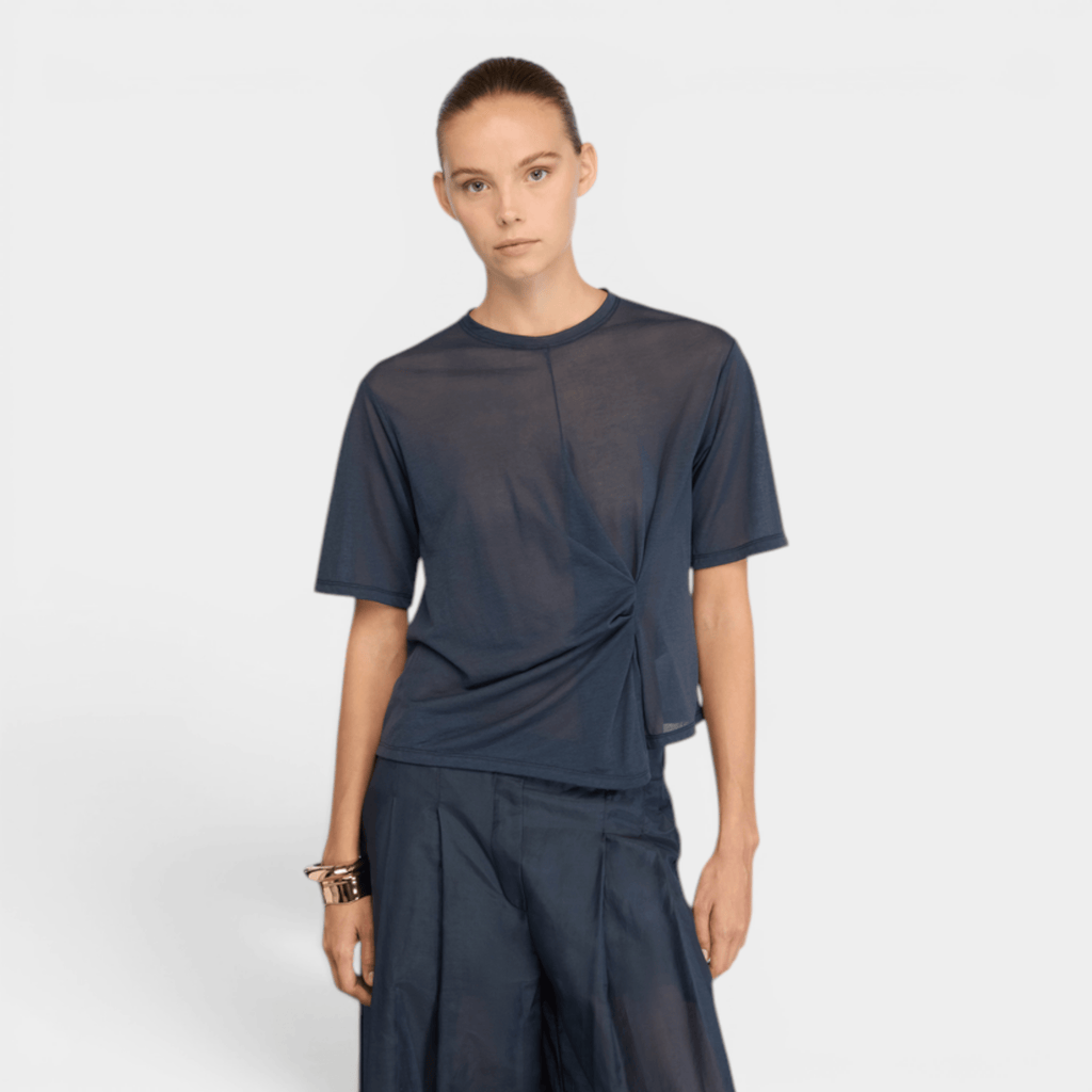 SEMICOUTURE - Semicouture Tee Shirt Ophelia in mussola - Blu/3 - Hubert Humangoods
