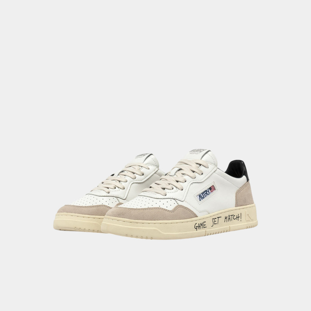 Autry Sneakers Medalist in pelle e sude con Lettering - Bianco/Nero