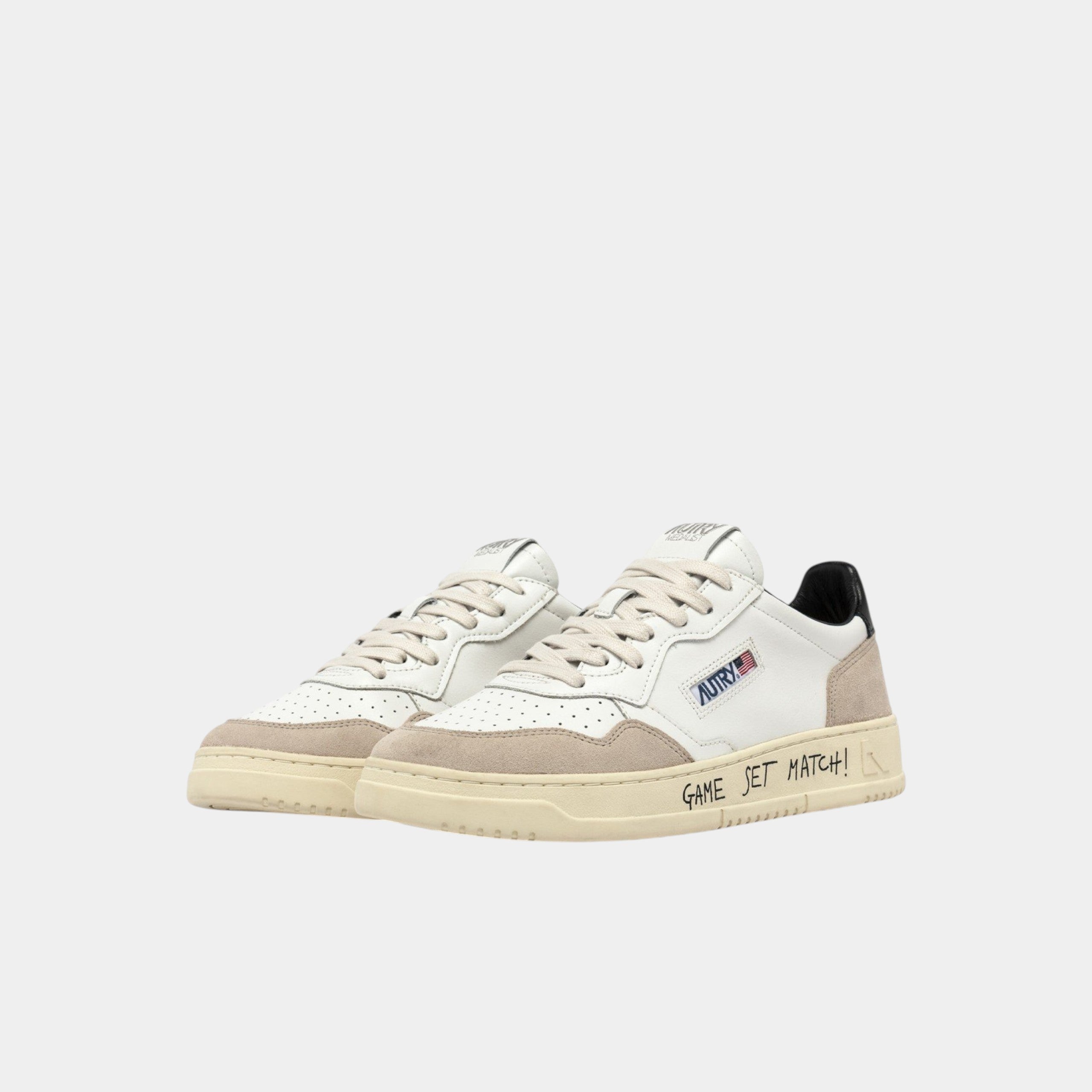 Autry Sneakers Medalist in pelle e sude con Lettering - Bianco/Nero