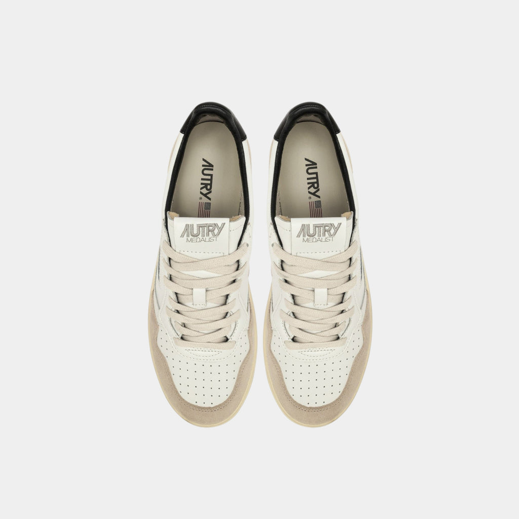 Autry Sneakers Medalist in pelle e sude con Lettering - Bianco/Nero