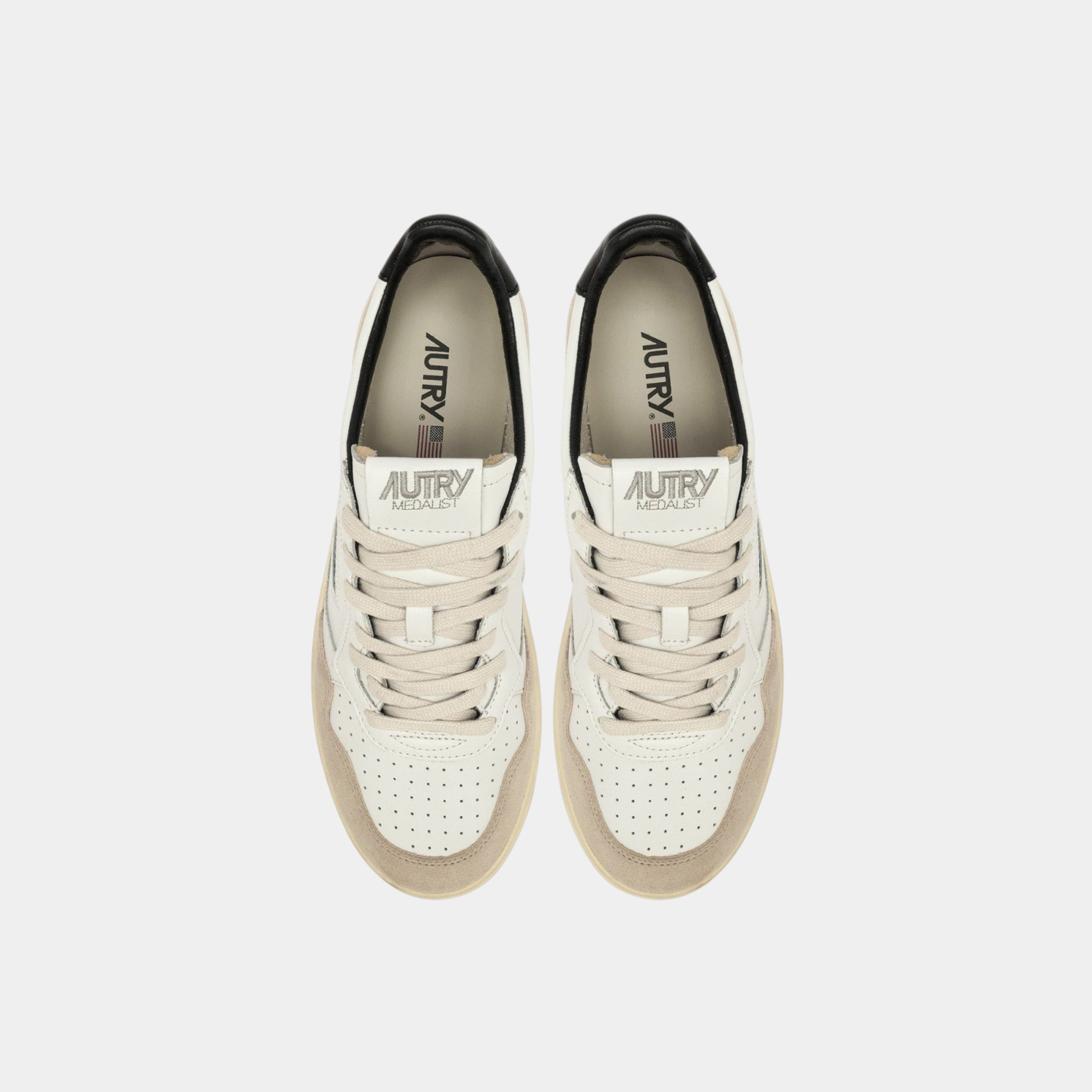 Autry Sneakers Medalist in pelle e sude con Lettering - Bianco/Nero