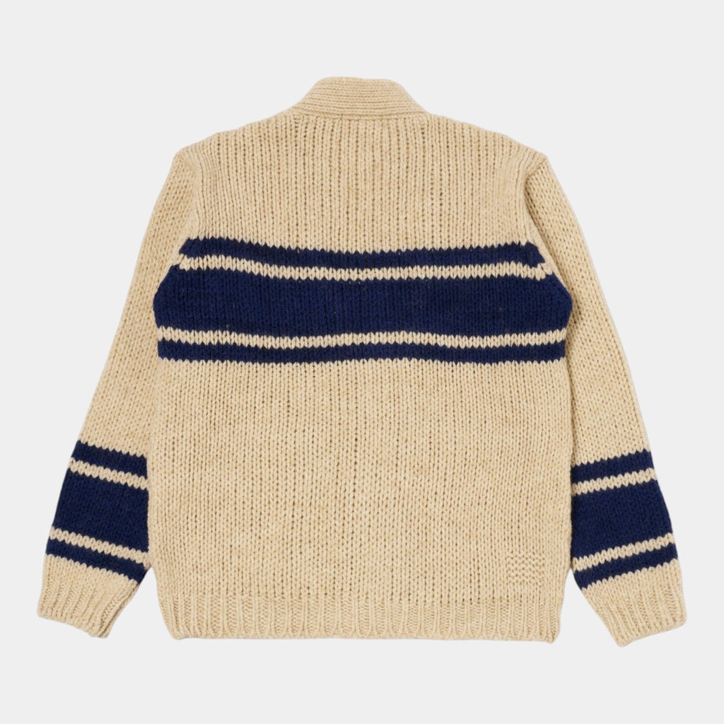 UNIVERSAL WORKS Universal Works Cardigan Langdale a righe - Sabbia/Blu - Hubert Humangoods