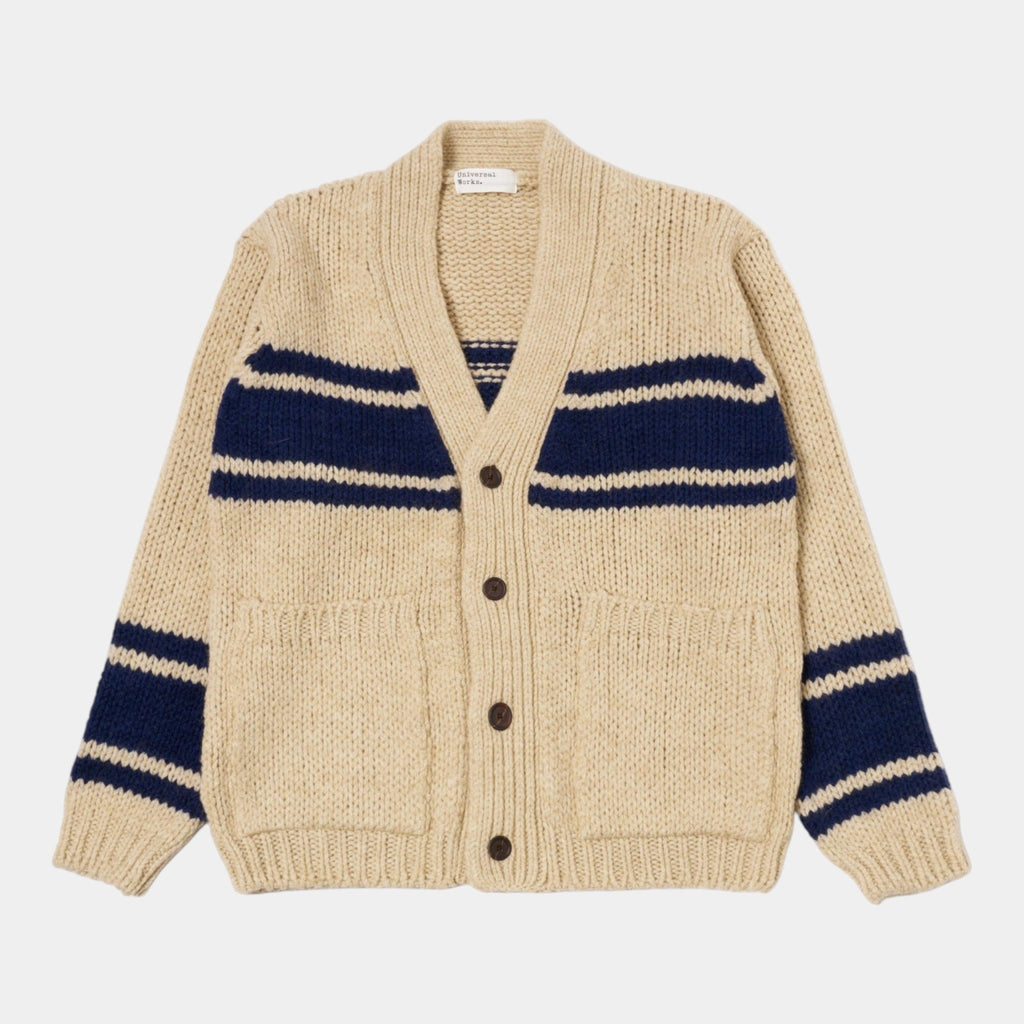 UNIVERSAL WORKS Universal Works Cardigan Langdale a righe - Sabbia/Blu - Hubert Humangoods