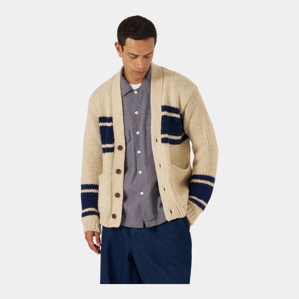 UNIVERSAL WORKS Universal Works Cardigan Langdale a righe - Sabbia/Blu - Hubert Humangoods