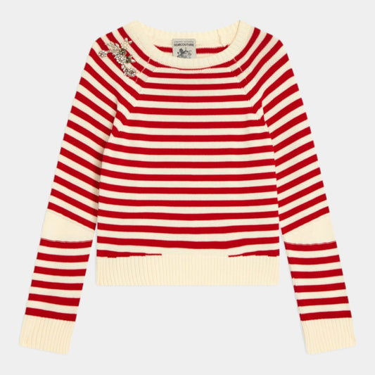 Maglia a righe con patch - Panna/Rosso - Hubert Humangoods