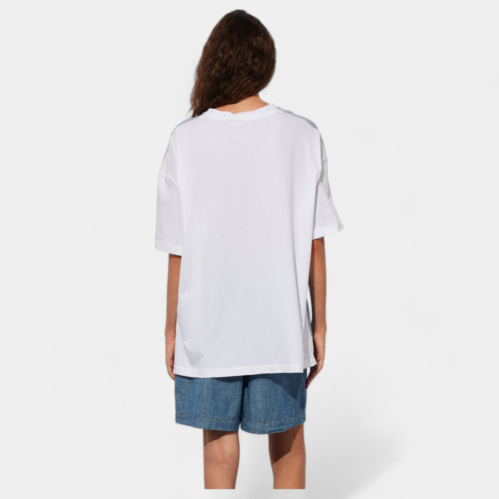 SEMICOUTURE Semicouture T-shirt bimateriale millerighe - Bianco - Hubert Humangoods
