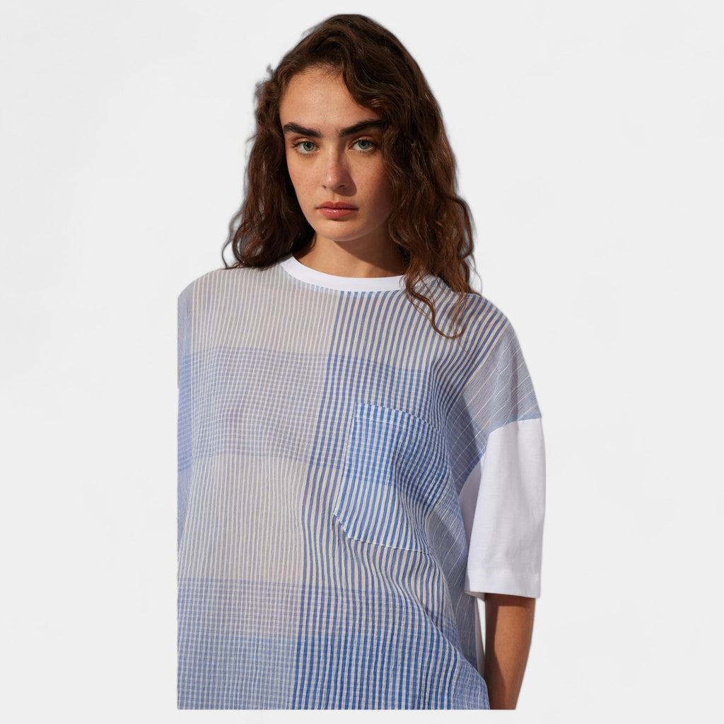 SEMICOUTURE Semicouture T-shirt bimateriale millerighe - Bianco - Hubert Humangoods